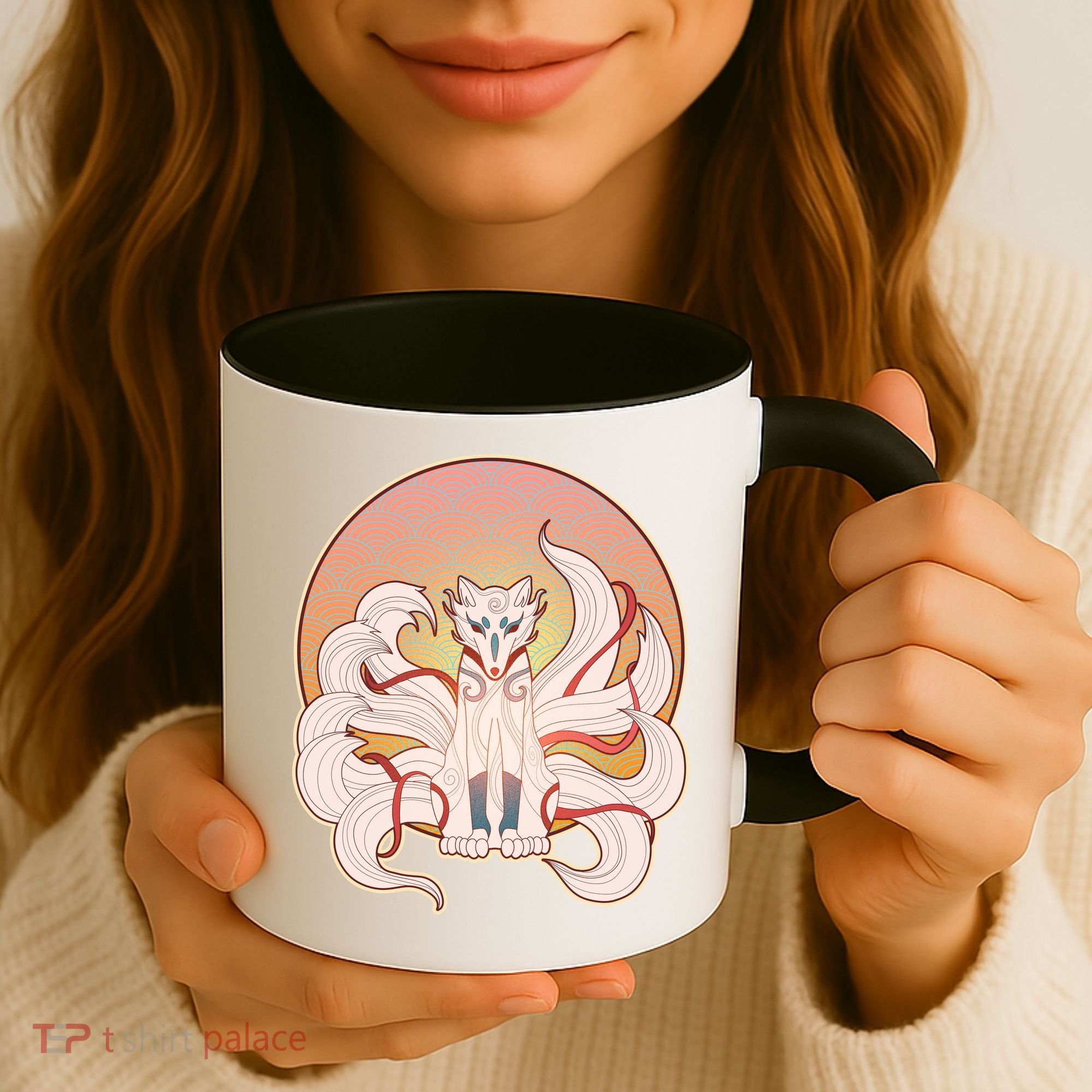 Japanese Nine Tails Kitsune Fox Emblem Pattern Coffee Mug