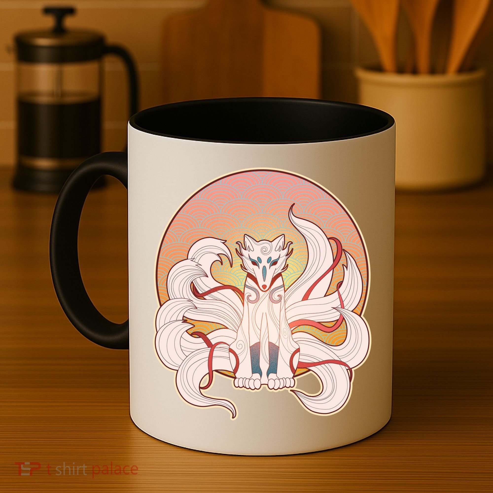 Japanese Nine Tails Kitsune Fox Emblem Pattern Coffee Mug