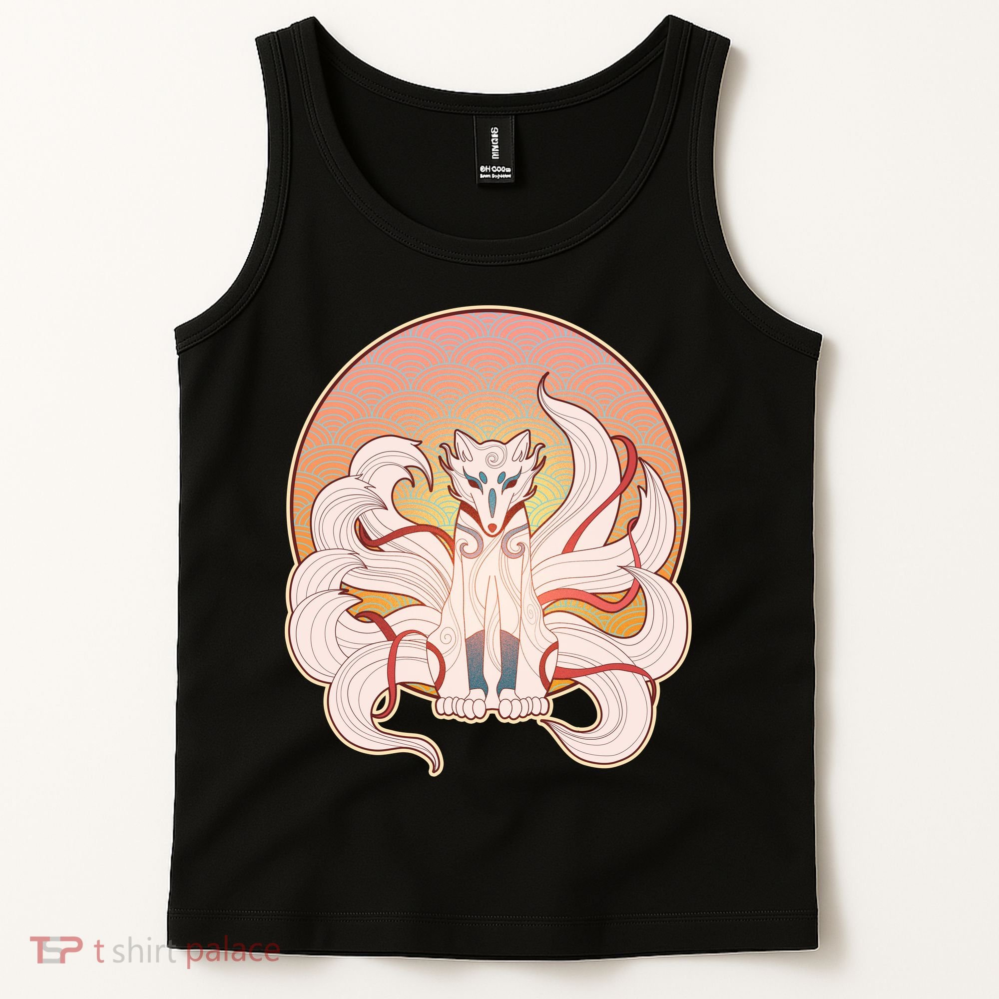 Japanese Nine Tails Kitsune Fox Emblem Pattern Tank Top