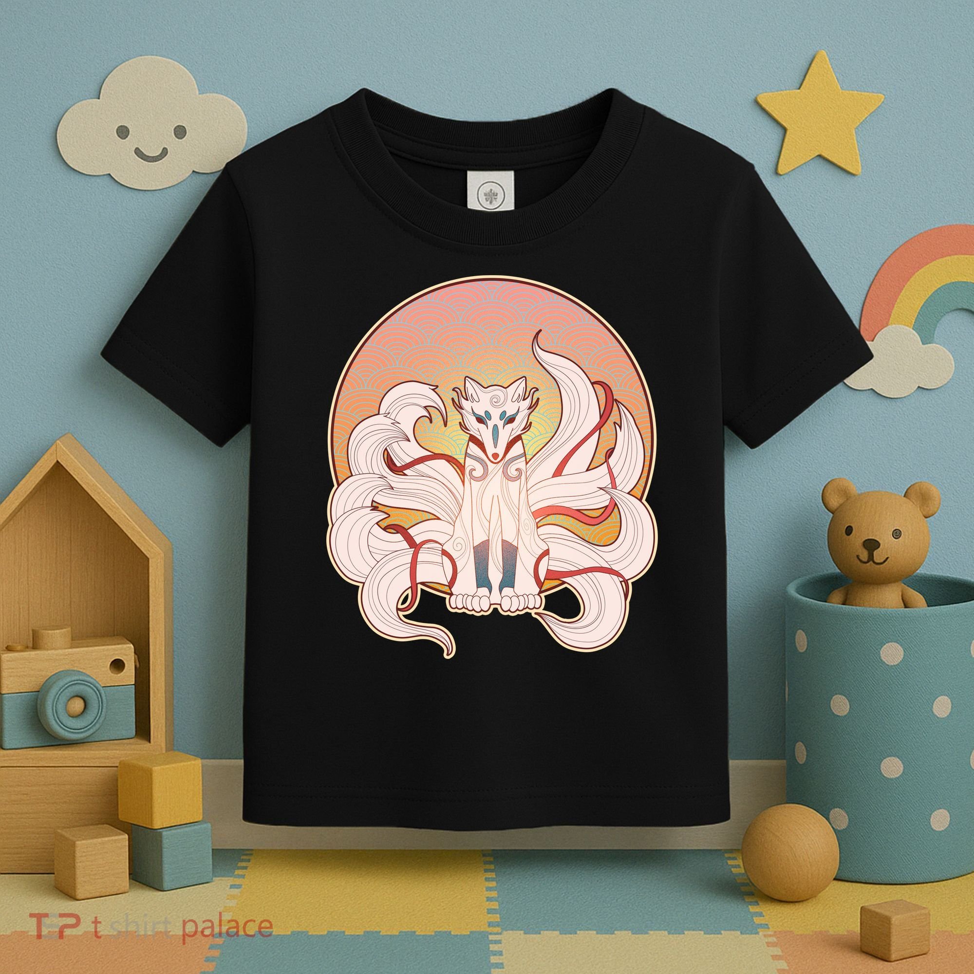 Japanese Nine Tails Kitsune Fox Emblem Pattern Toddler T-Shirt