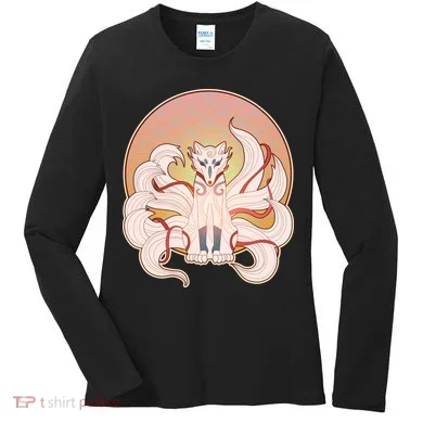 Japanese Nine Tails Kitsune Fox Emblem Pattern Women's Long Sleeve Shirt