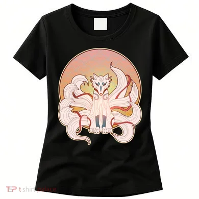 Japanese Nine Tails Kitsune Fox Emblem Pattern Women's T-Shirt