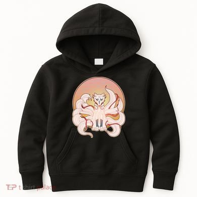 Japanese Nine Tails Kitsune Fox Emblem Pattern Kids Hoodie