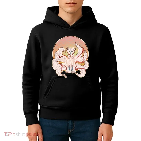 Japanese Nine Tails Kitsune Fox Emblem Pattern Kids Hoodie