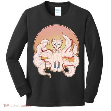 Japanese Nine Tails Kitsune Fox Emblem Pattern Kids Long Sleeve Shirt