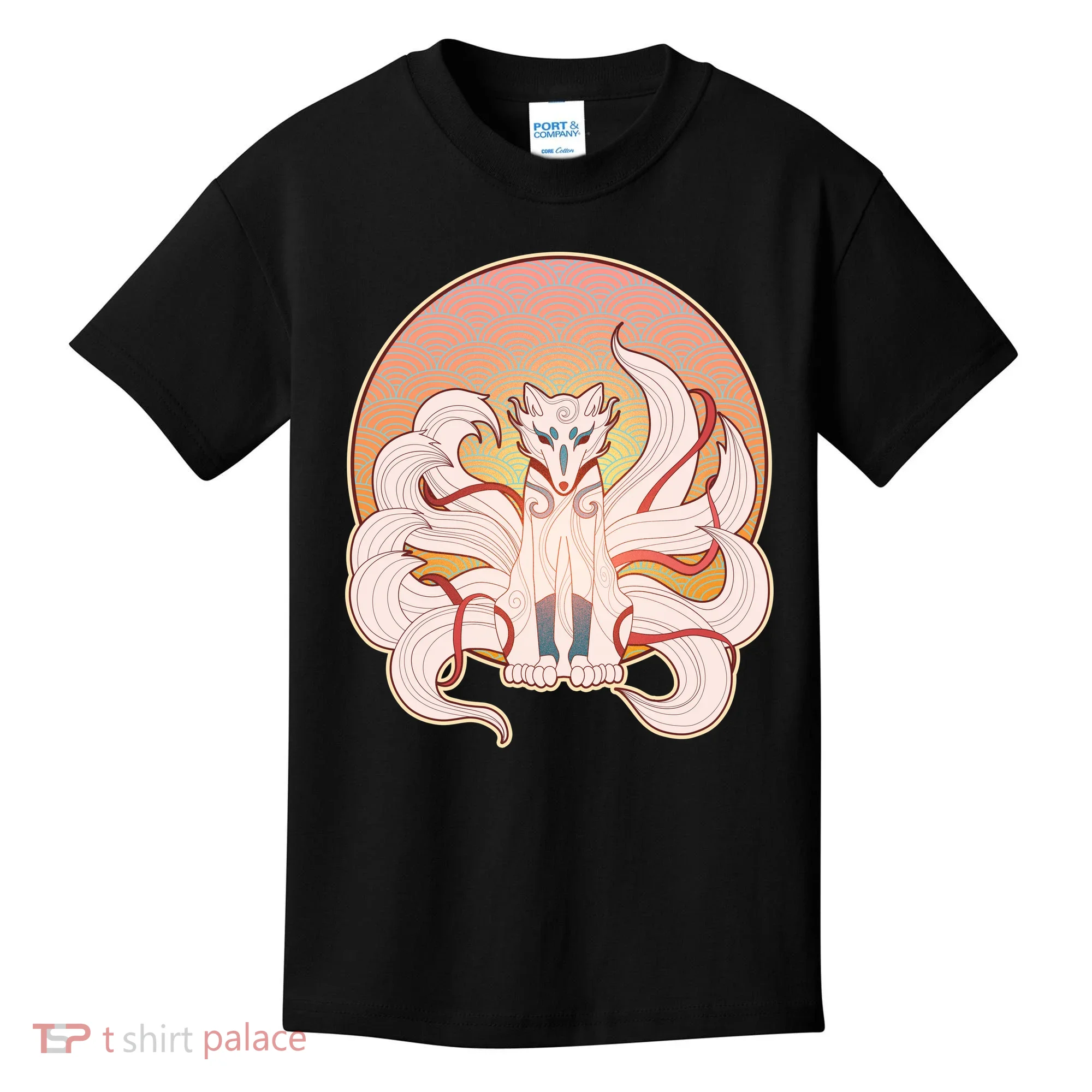 Japanese Nine Tails Kitsune Fox Emblem Pattern Kids T-Shirt