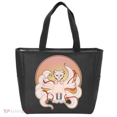 Japanese Nine Tails Kitsune Fox Emblem Pattern Tote Bag