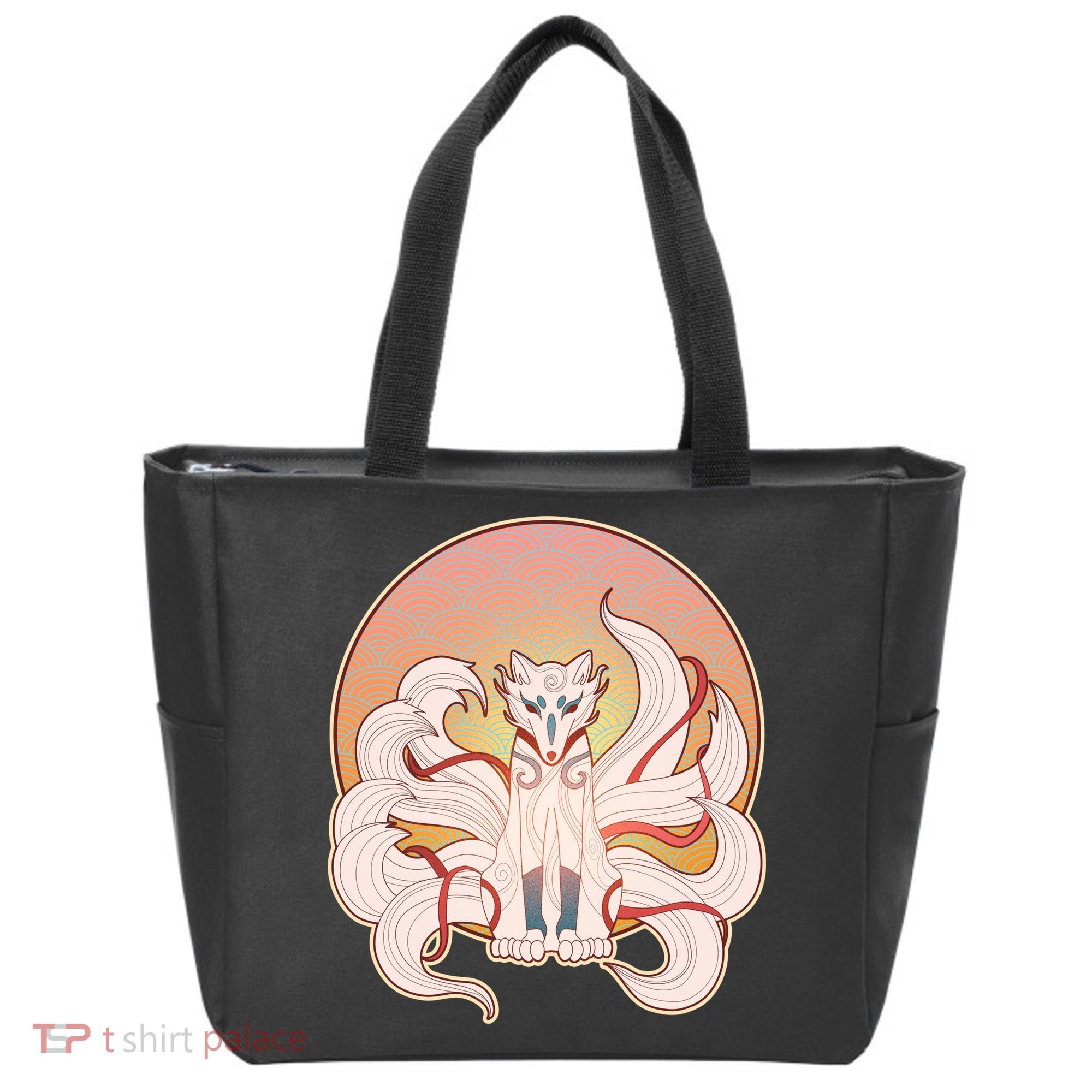 Japanese Nine Tails Kitsune Fox Emblem Pattern Tote Bag