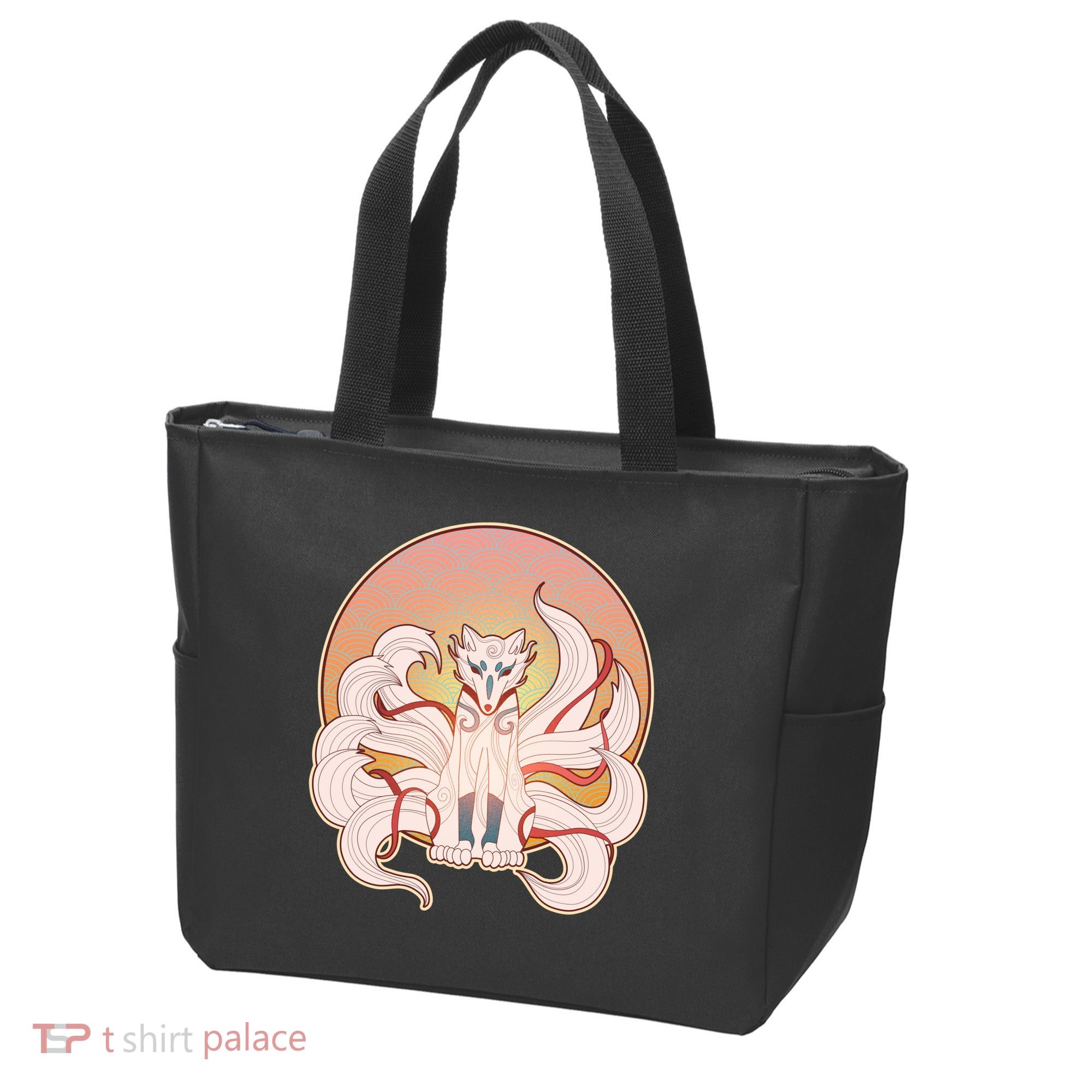 Japanese Nine Tails Kitsune Fox Emblem Pattern Tote Bag