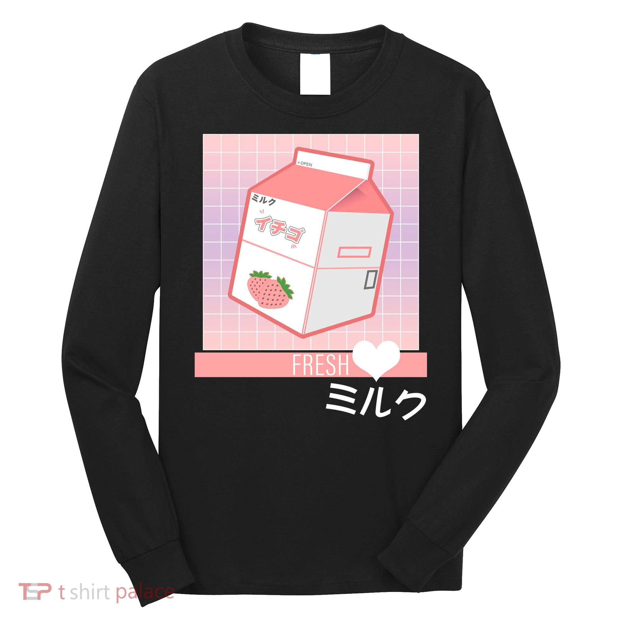 Japanese Vaporwave Strawberry Milk Box Long Sleeve Shirt