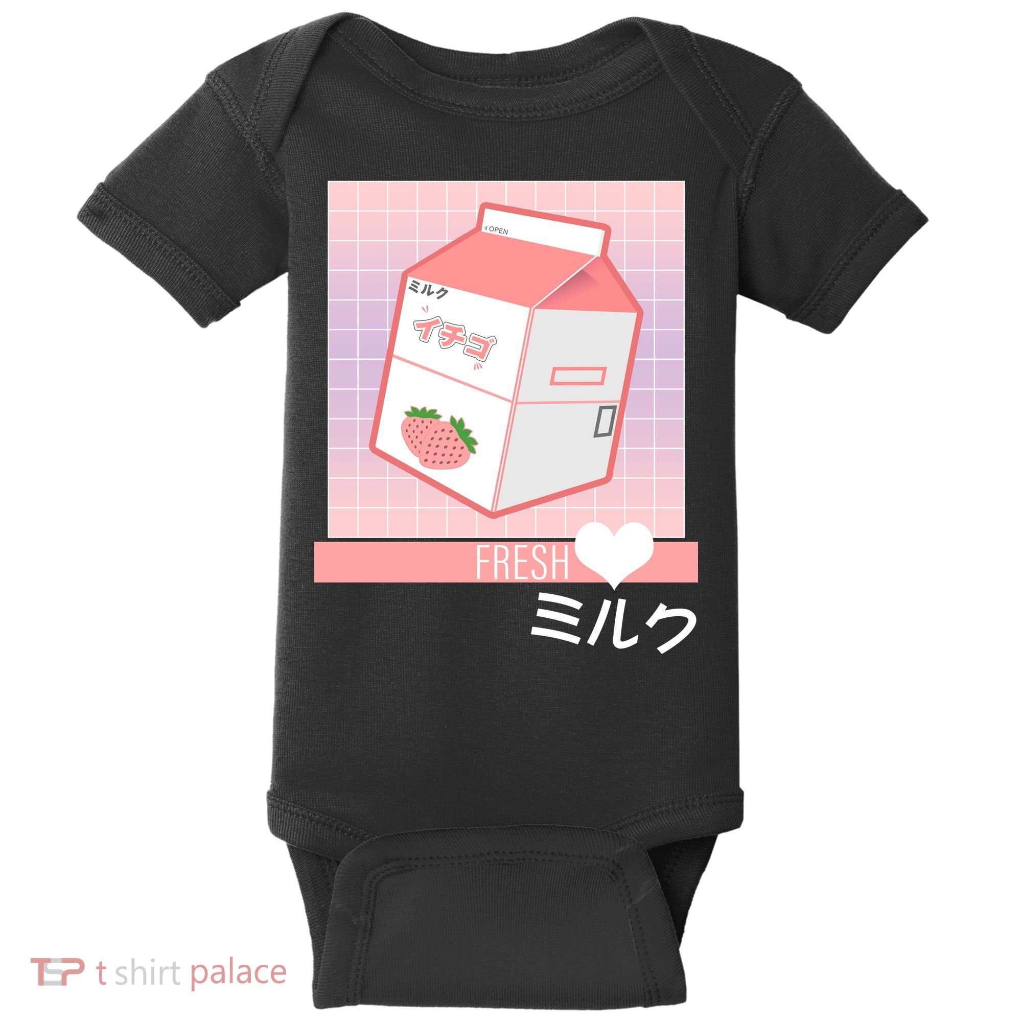 Japanese Vaporwave Strawberry Milk Box Baby Bodysuit