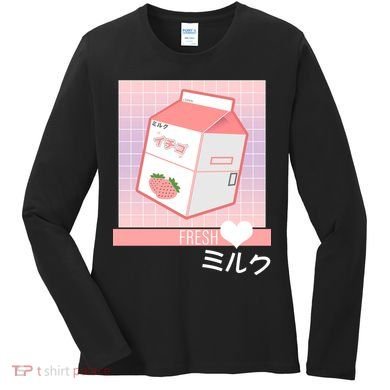 Japanese Vaporwave Strawberry Milk Box Women's Long Sleeve Shirt