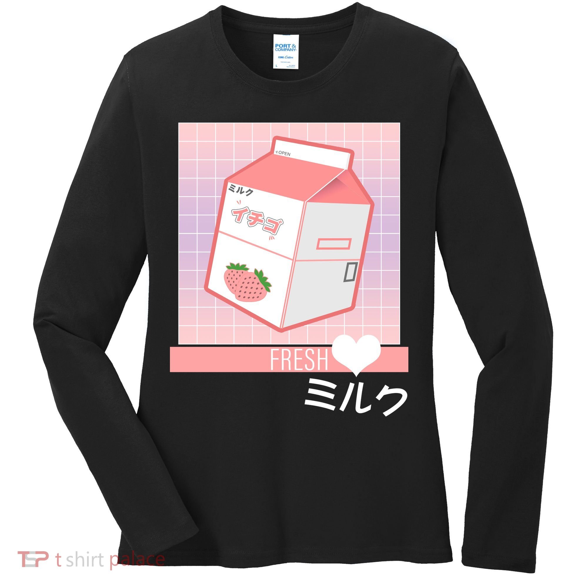 Japanese Vaporwave Strawberry Milk Box Women's Long Sleeve Shirt