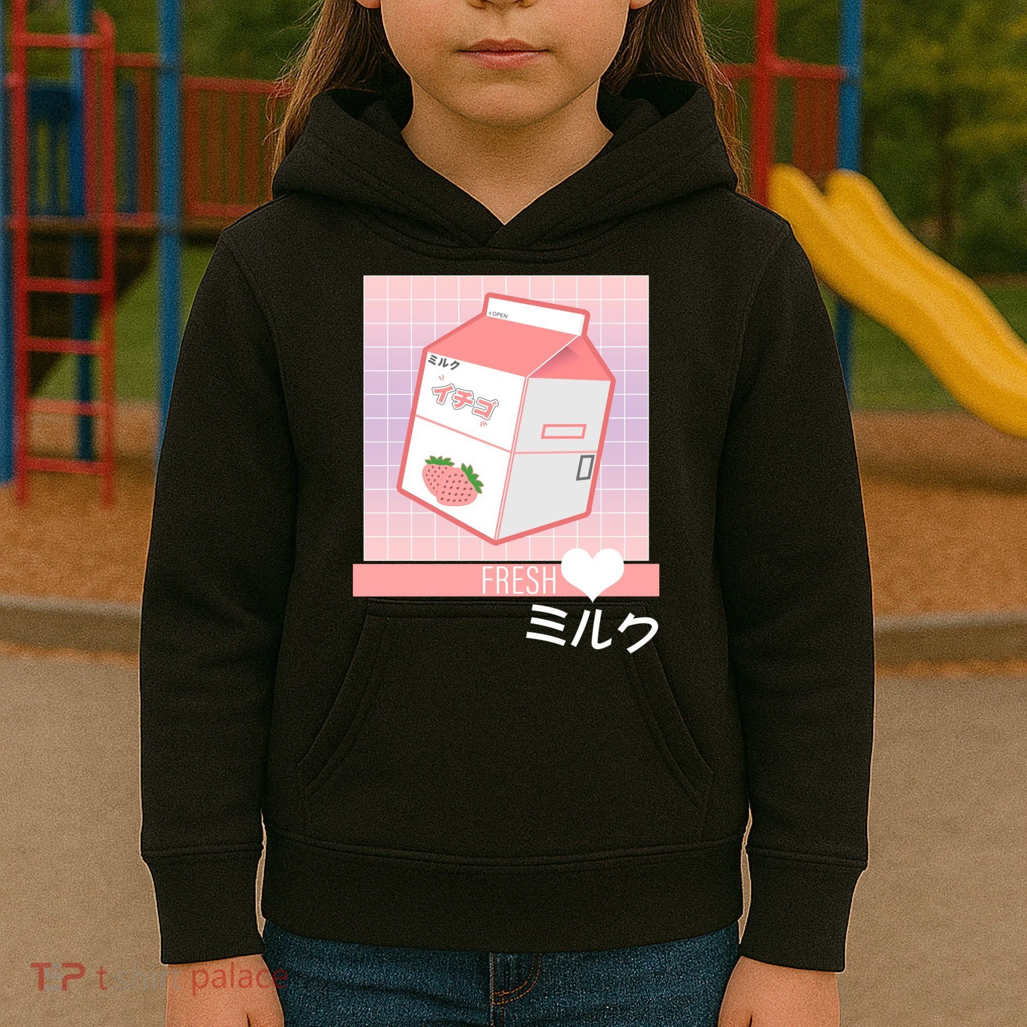 Japanese Vaporwave Strawberry Milk Box Kids Hoodie