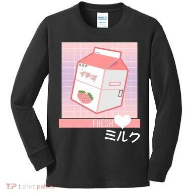 Japanese Vaporwave Strawberry Milk Box Kids Long Sleeve Shirt