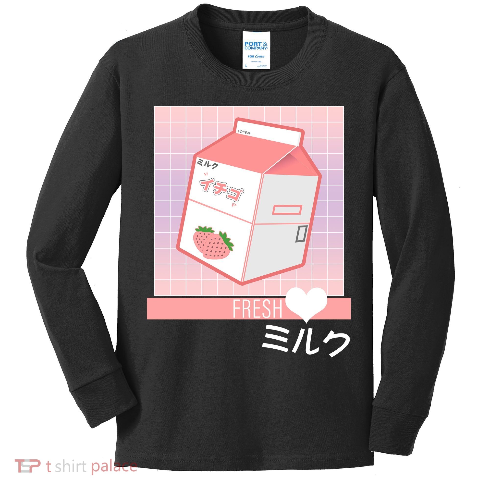 Japanese Vaporwave Strawberry Milk Box Kids Long Sleeve Shirt