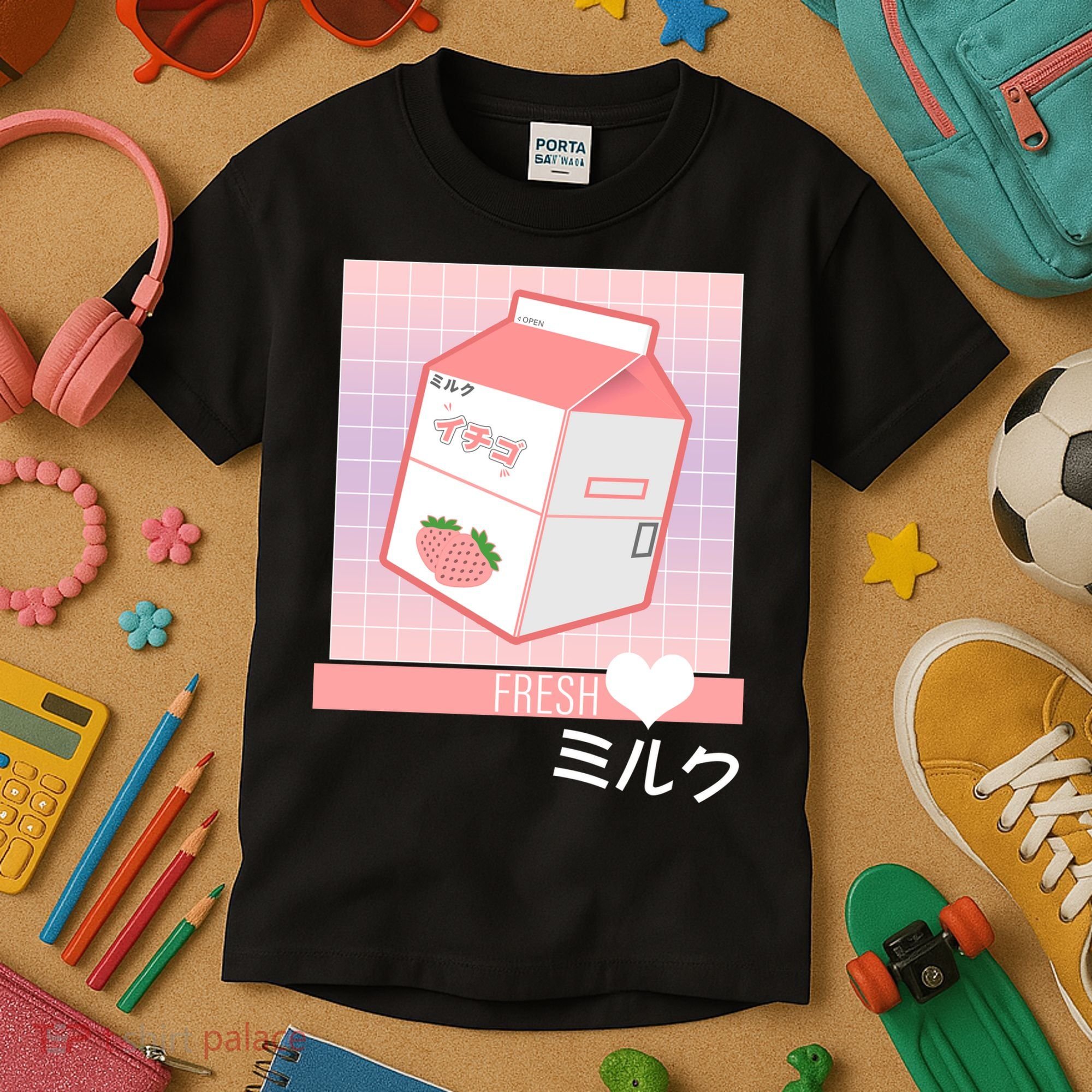 Japanese Vaporwave Strawberry Milk Box Kids T-Shirt
