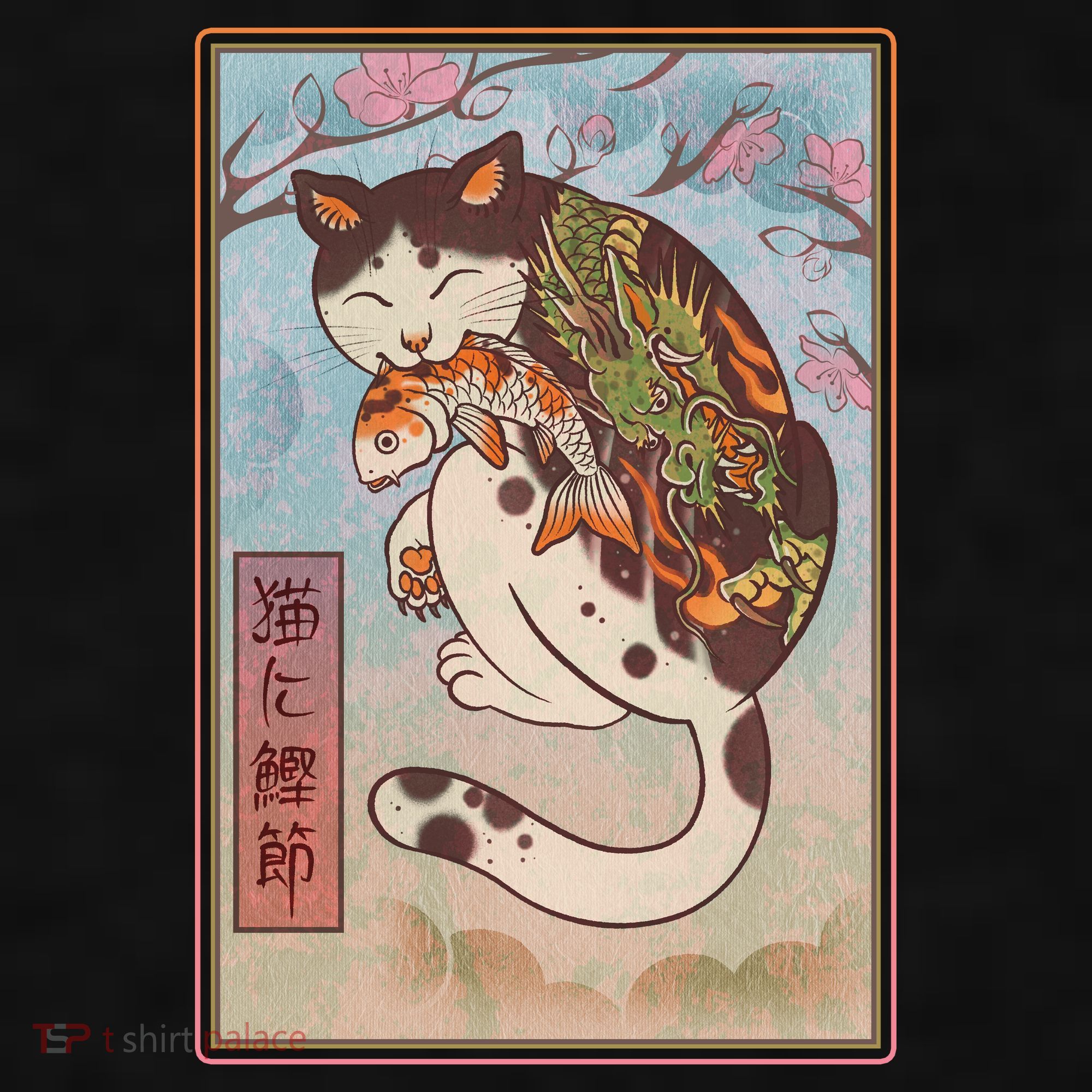Japanese Woodblock Painting Tattooed Cat with Koi Ladies PosiCharge Tri-Blend Wicking Tank