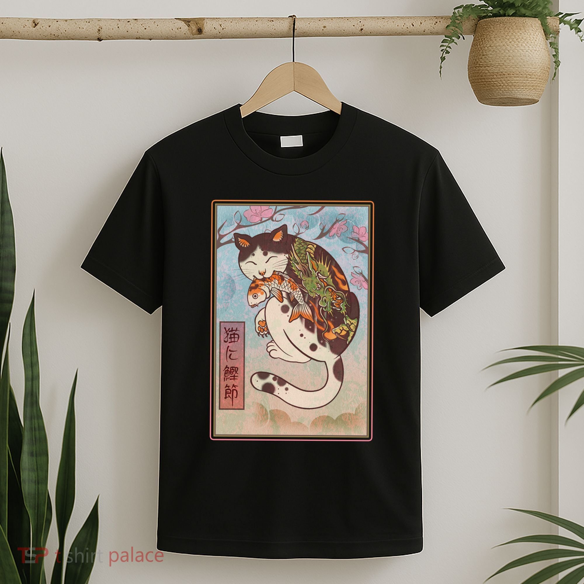 Japanese Woodblock Painting Tattooed Cat with Koi T-Shirt