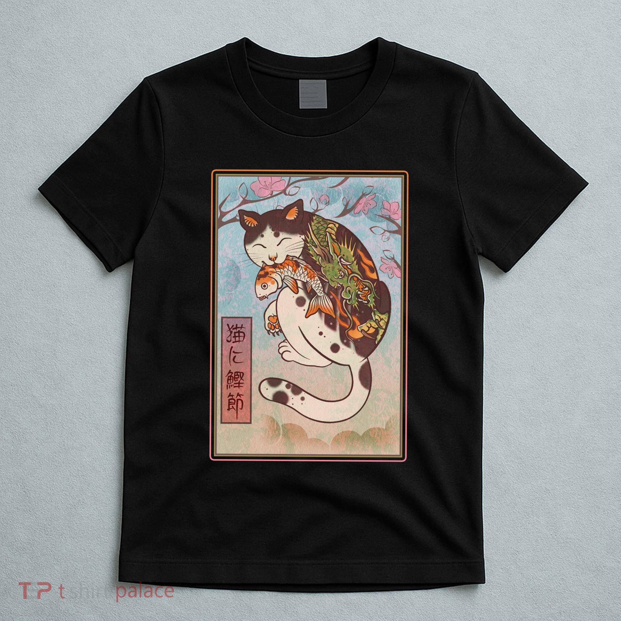 Japanese Woodblock Painting Tattooed Cat with Koi T-Shirt