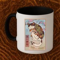 Japanese Woodblock Painting Tattooed Cat with Koi Coffee Mug thumb 2