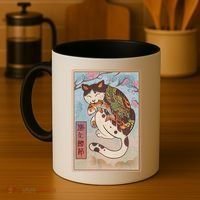 Japanese Woodblock Painting Tattooed Cat with Koi Coffee Mug thumb 4