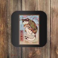 Japanese Woodblock Painting Tattooed Cat with Koi Coaster thumb 0