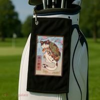 Japanese Woodblock Painting Tattooed Cat with Koi Golf Towel thumb 2