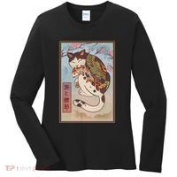 Japanese Woodblock Painting Tattooed Cat with Koi Women's Long Sleeve Shirt thumb 0
