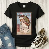 Japanese Woodblock Painting Tattooed Cat with Koi Women's T-Shirt thumb 3
