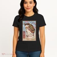 Japanese Woodblock Painting Tattooed Cat with Koi Women's T-Shirt thumb 4