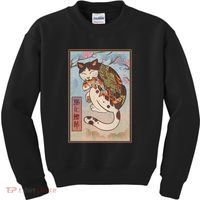 Japanese Woodblock Painting Tattooed Cat with Koi Kids Sweatshirt thumb 0