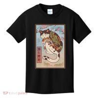 Japanese Woodblock Painting Tattooed Cat with Koi Kids T-Shirt thumb 0
