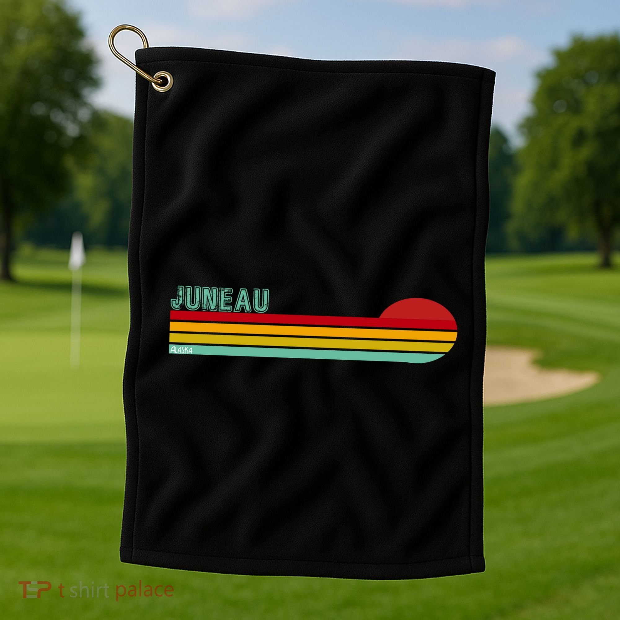 Juneau Alaska Retro Sunset Golf Towel