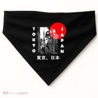 Japan Aesthetic Retro Comic Tokyo Silhouette Japanese Font USA-Made Doggie Bandana thumb 0