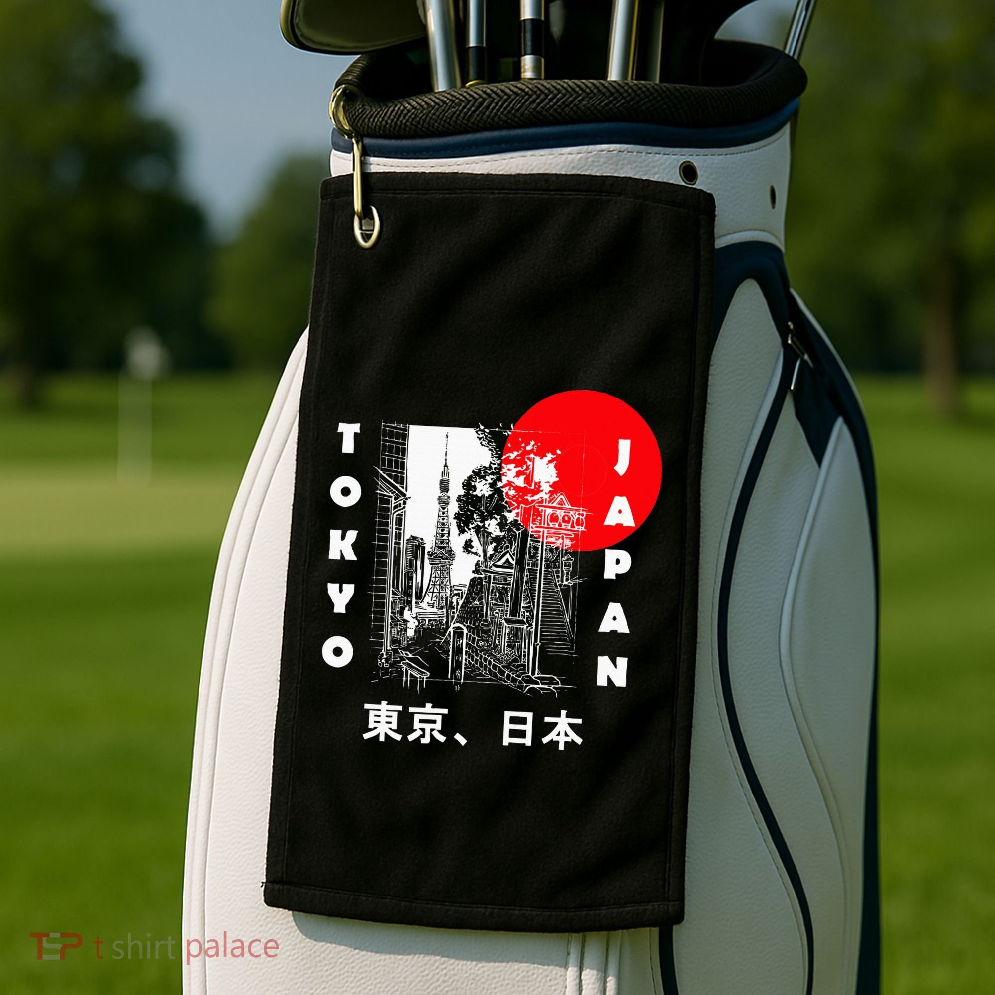 Japan Aesthetic Retro Comic Tokyo Silhouette Japanese Font Golf Towel