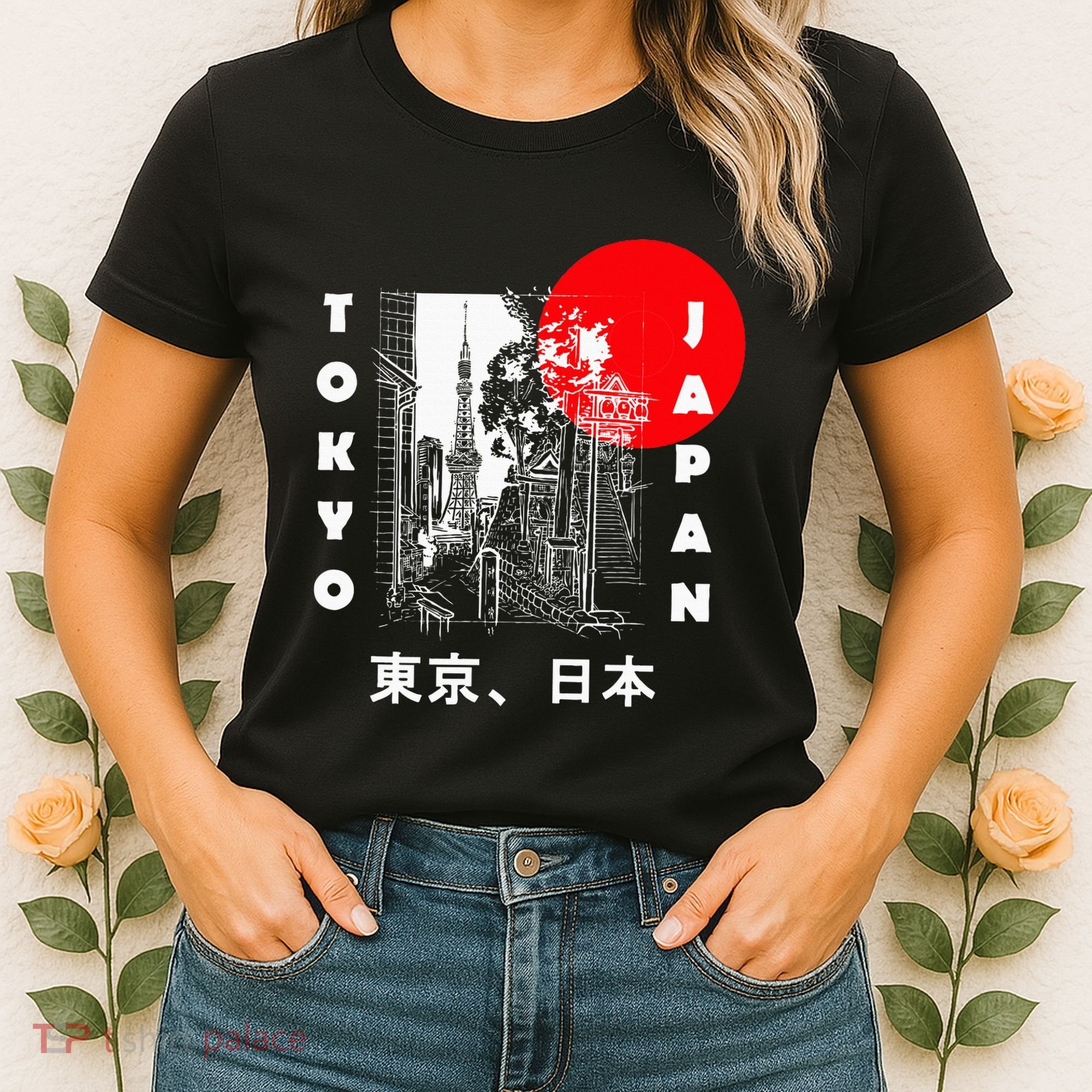 Japan Aesthetic Retro Comic Tokyo Silhouette Japanese Font Women's T-Shirt
