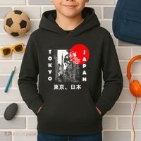 Japan Aesthetic Retro Comic Tokyo Silhouette Japanese Font Kids Hoodie thumb 2