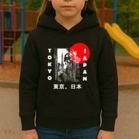 Japan Aesthetic Retro Comic Tokyo Silhouette Japanese Font Kids Hoodie thumb 3
