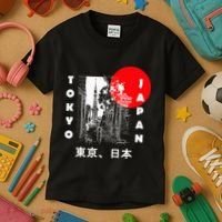 Japan Aesthetic Retro Comic Tokyo Silhouette Japanese Font Kids T-Shirt thumb 3