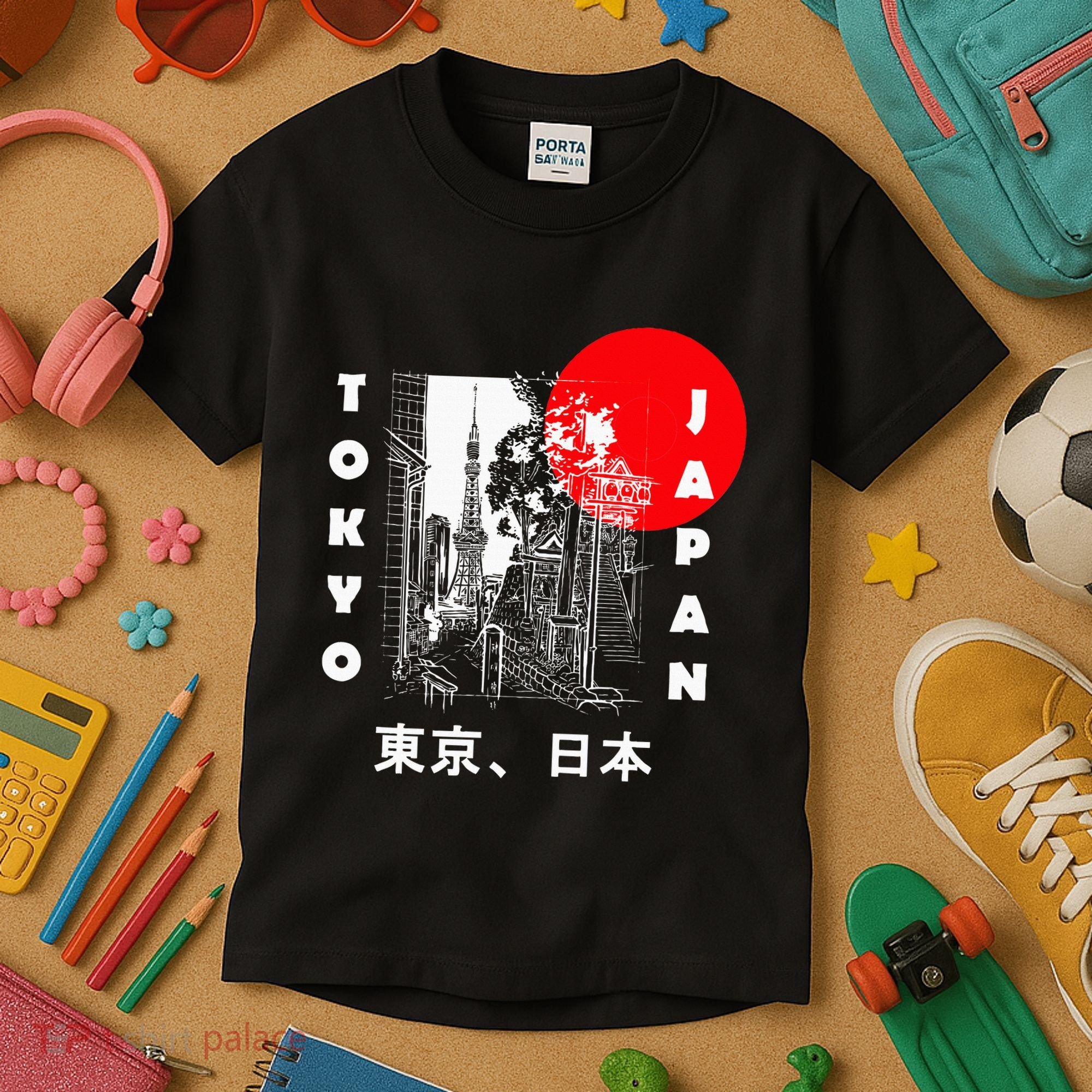 Japan Aesthetic Retro Comic Tokyo Silhouette Japanese Font Kids T-Shirt