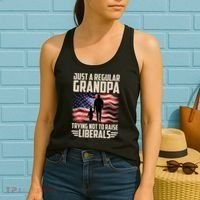 Just A Regular Grandpa Trying Not To Raise Liberals USA American Flag Women's Tank Top thumb 2