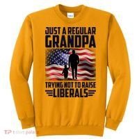 Just A Regular Grandpa Trying Not To Raise Liberals USA American Flag Sweatshirt thumb 0