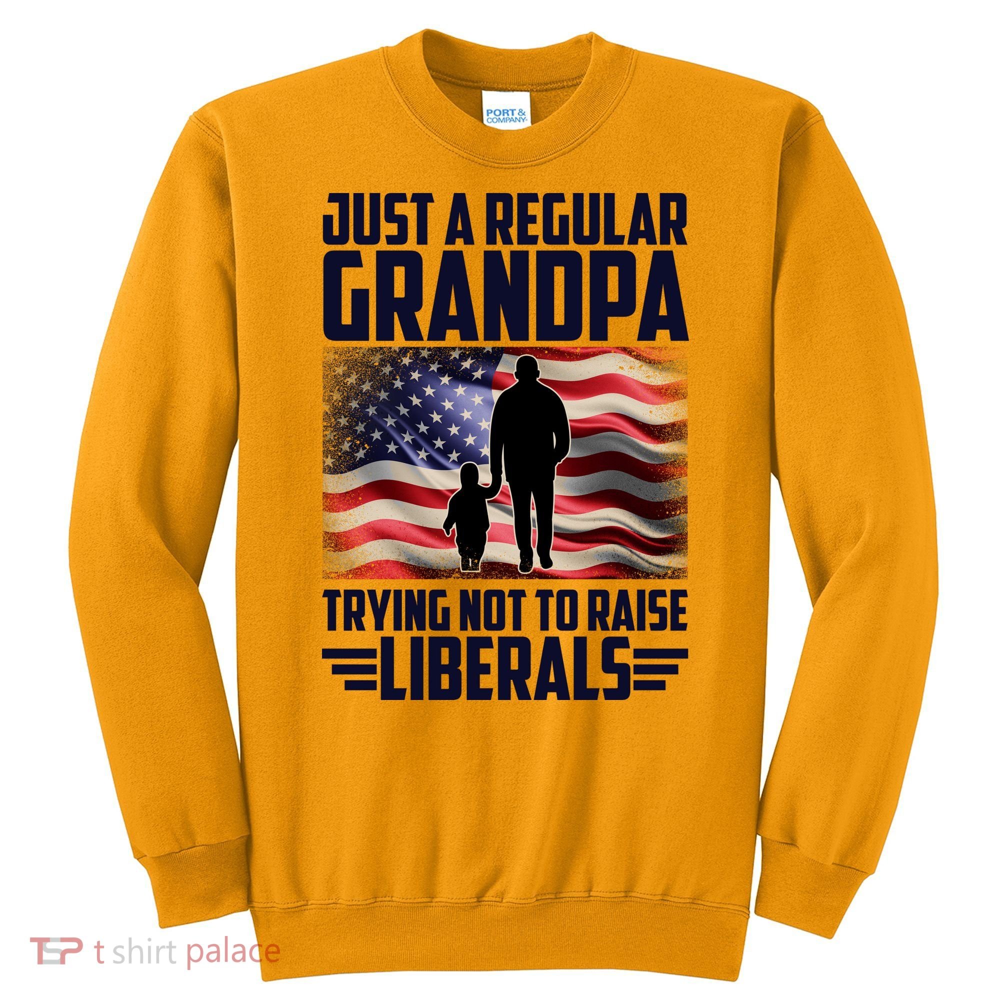 Just A Regular Grandpa Trying Not To Raise Liberals USA American Flag Sweatshirt