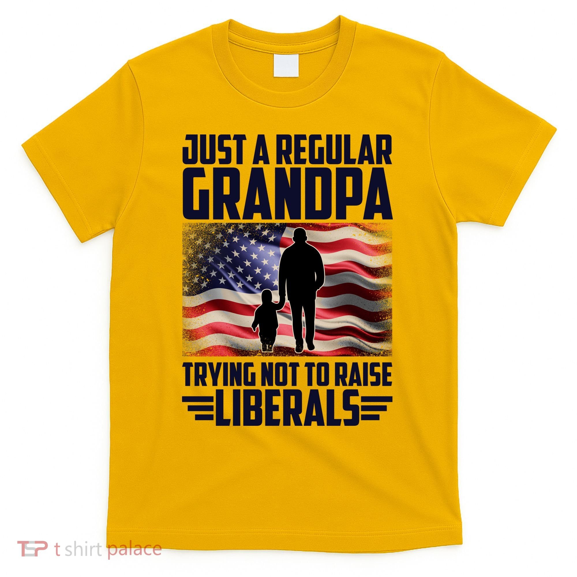 Just A Regular Grandpa Trying Not To Raise Liberals USA American Flag T-Shirt