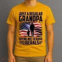Just A Regular Grandpa Trying Not To Raise Liberals USA American Flag T-Shirt thumb 3