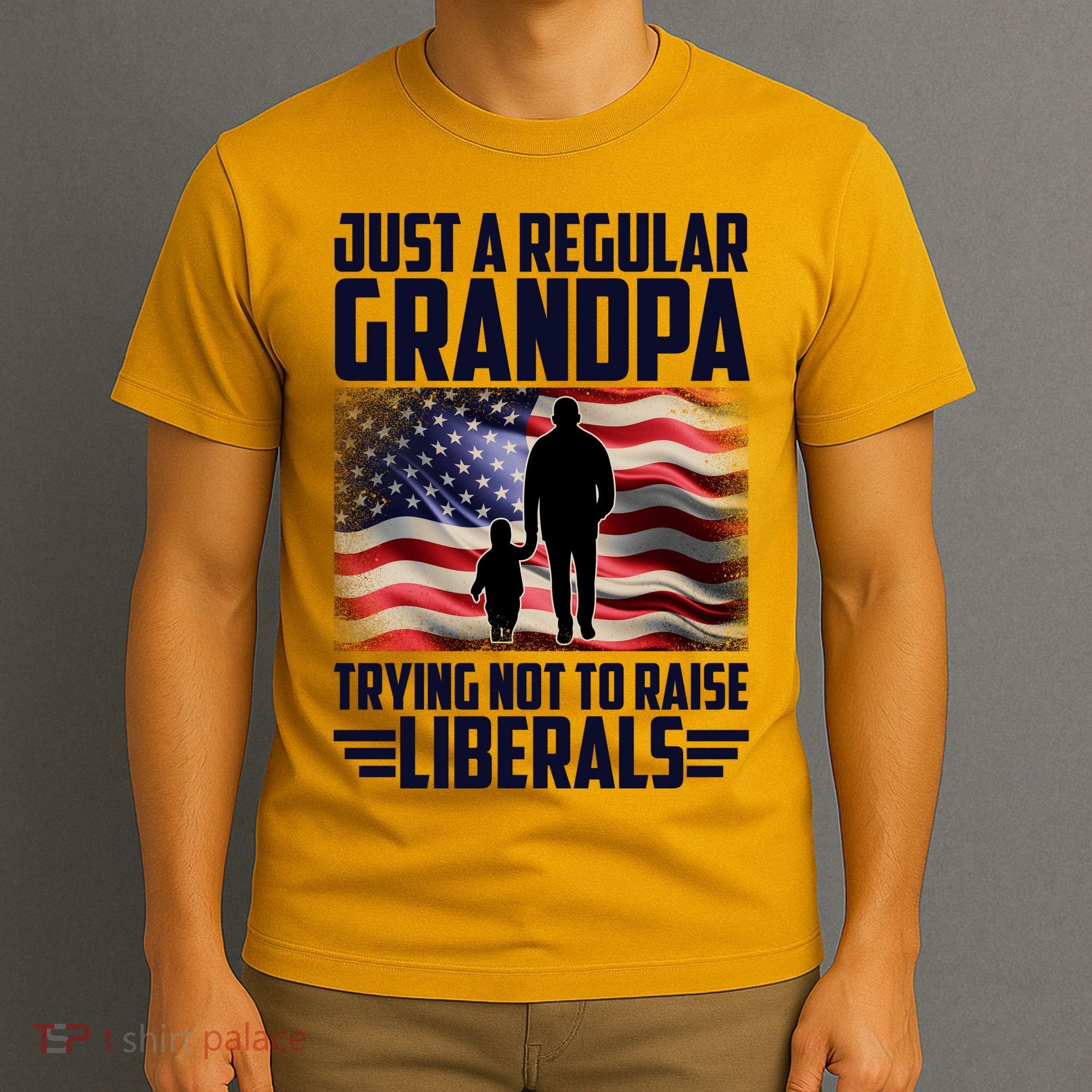 Just A Regular Grandpa Trying Not To Raise Liberals USA American Flag T-Shirt