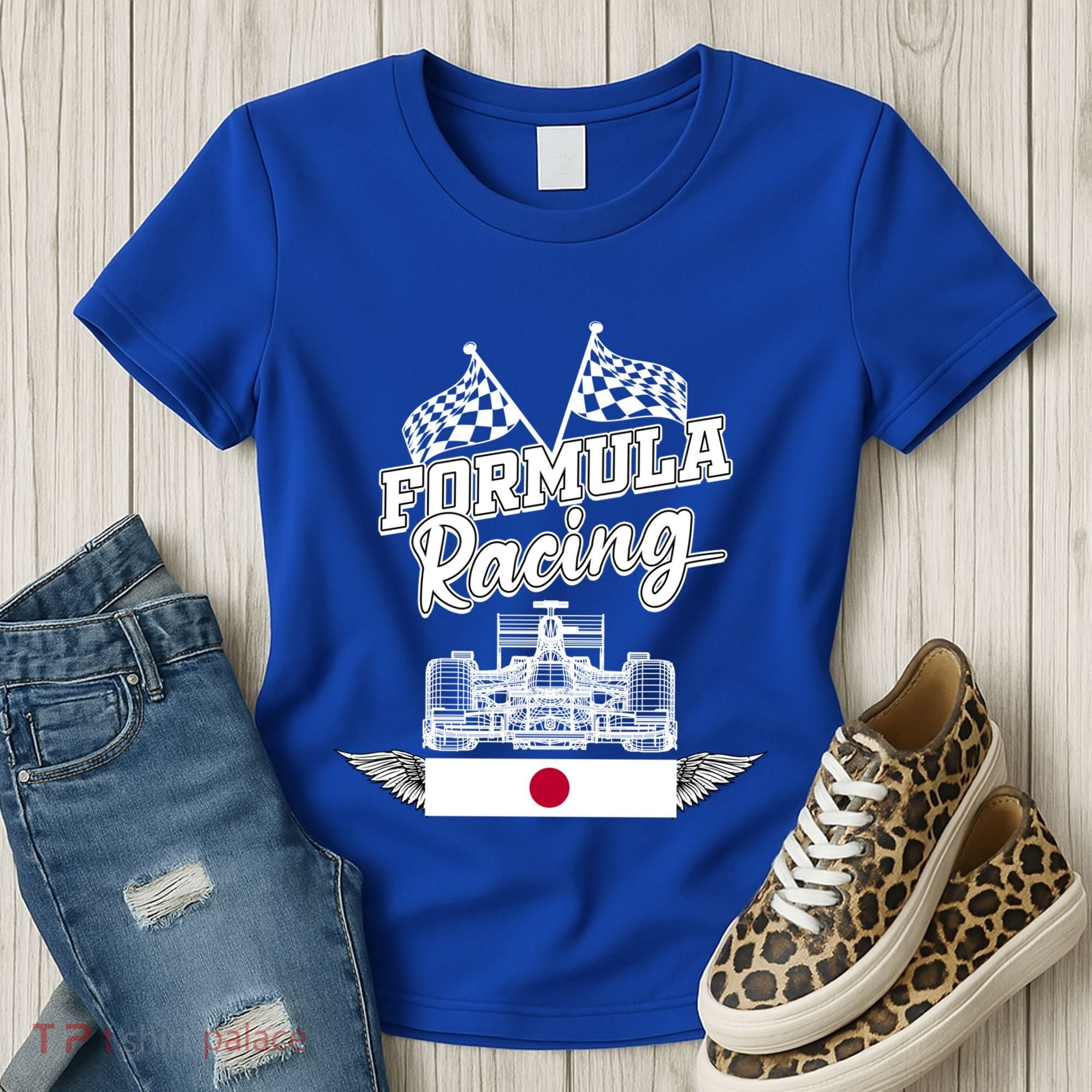 Japanese Auto Race Japan Flag Formula Racing Car Blueprint Great Gift Women's T-Shirt