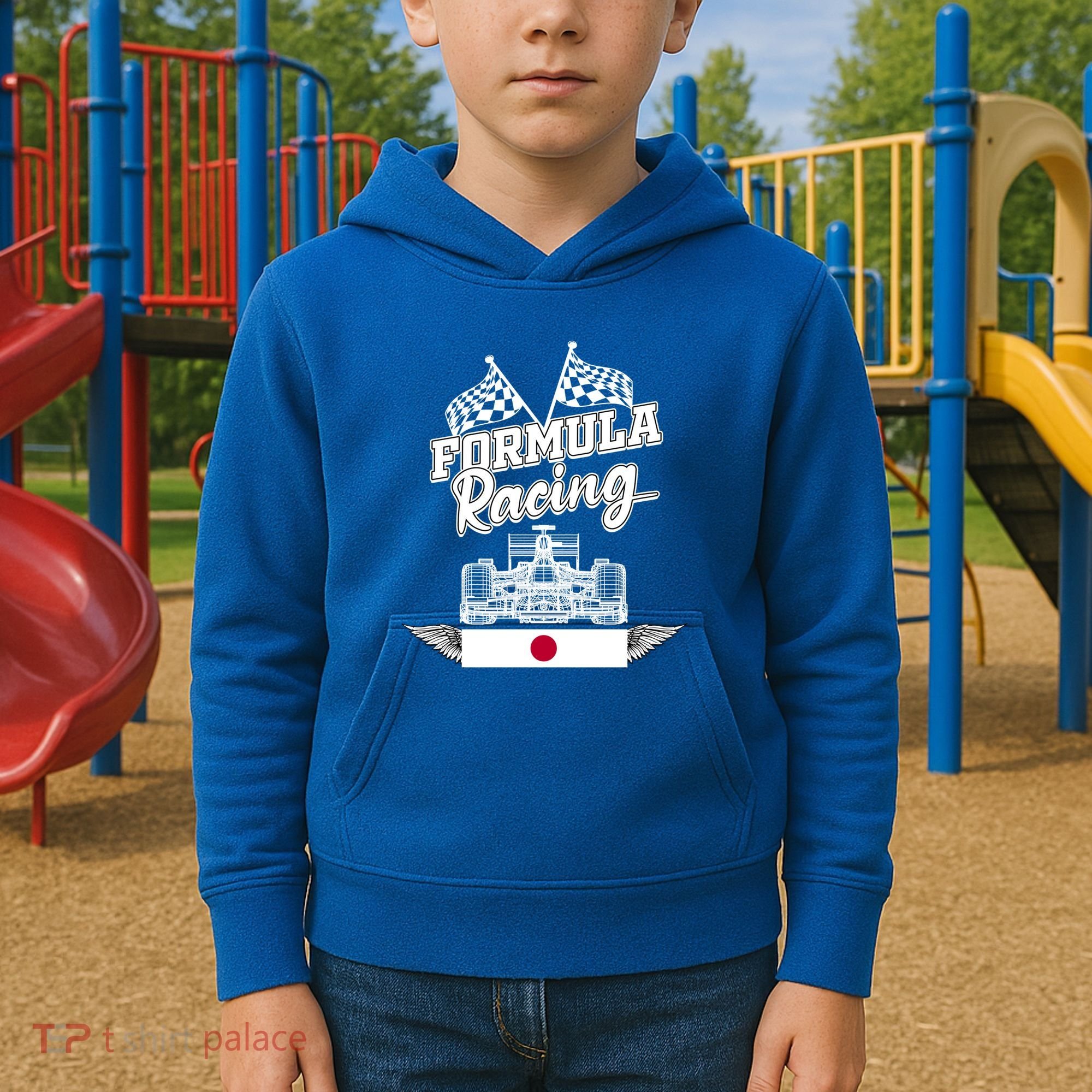 Japanese Auto Race Japan Flag Formula Racing Car Blueprint Great Gift Kids Hoodie