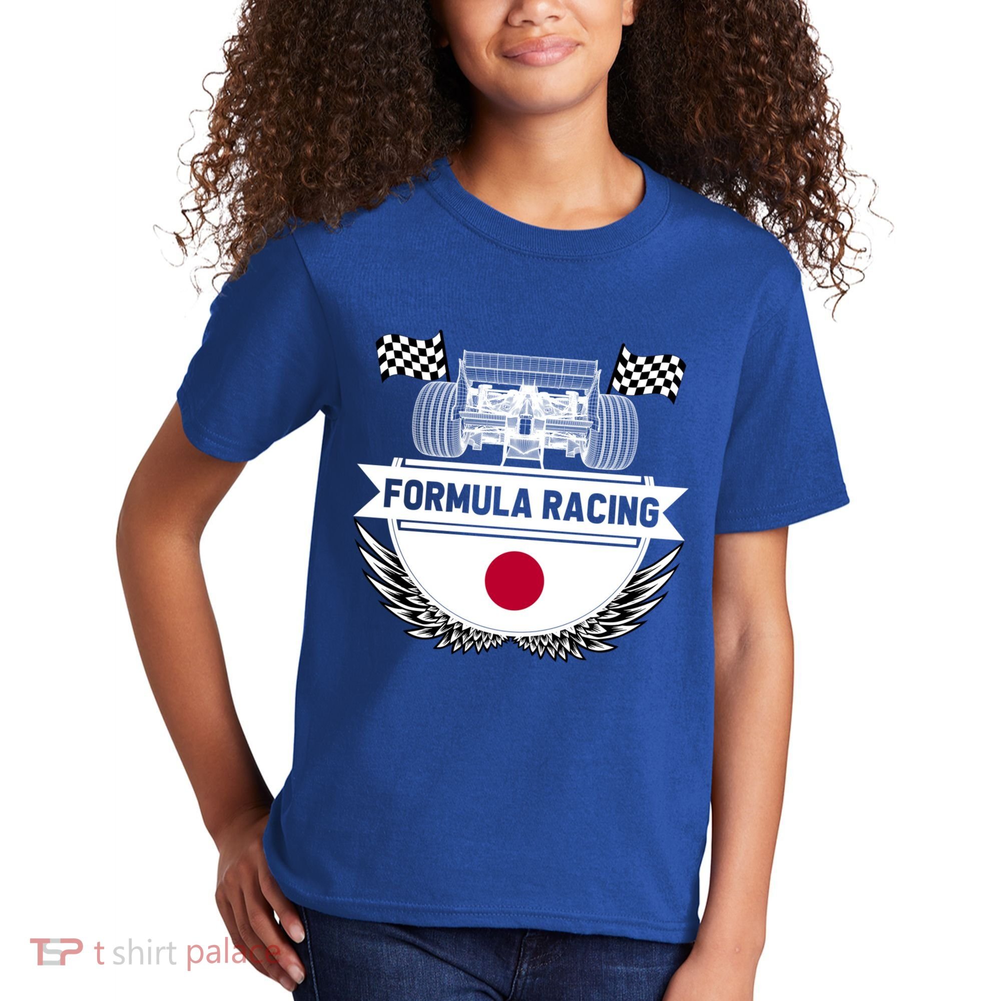 Japanese Auto Race Japan Flag Formula Racing Car Blueprint Gift Kids T-Shirt
